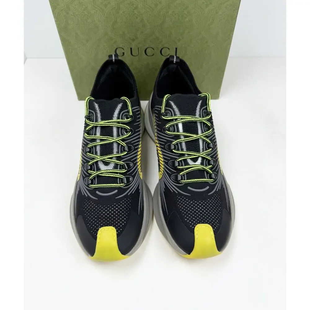 Size 11.5US - Gucci Run GG Black Yellow Knit Sneakers💛 NEW/RETAIL $850!